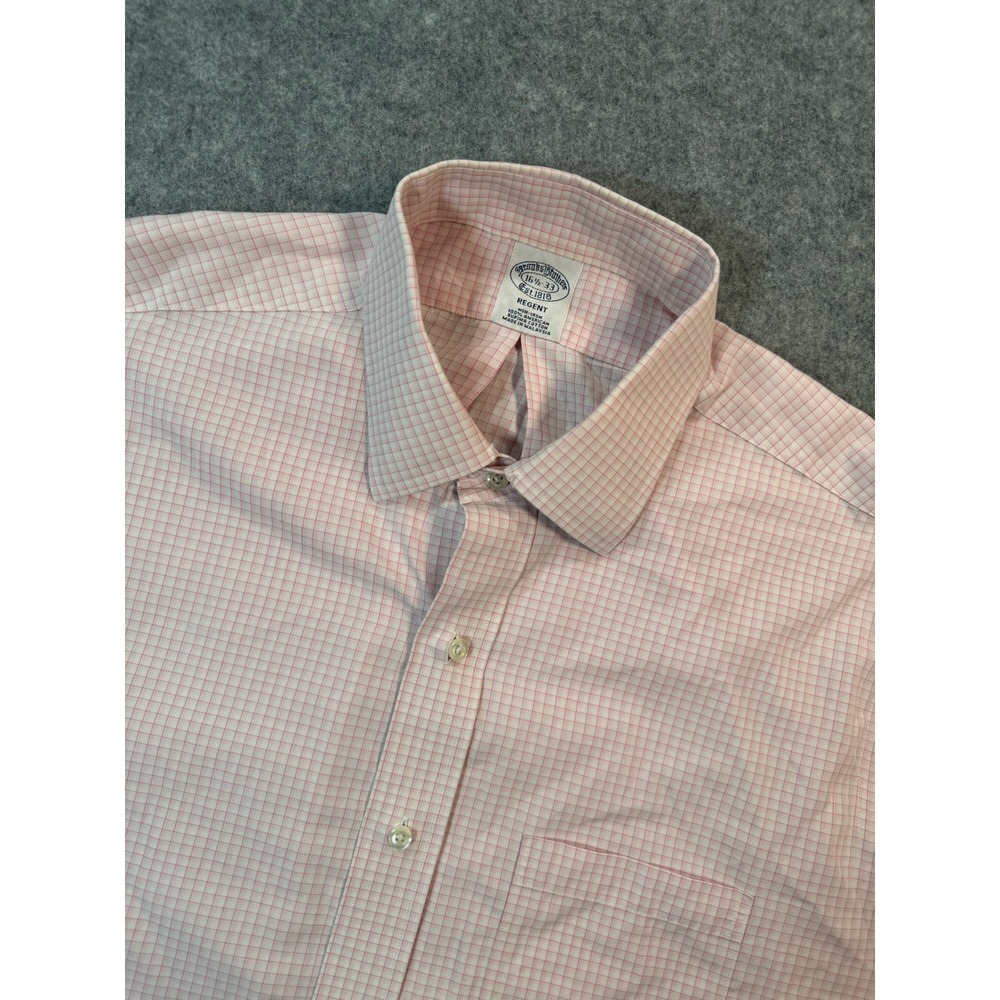 Brooks Brothers Regent Fit Dress Shirt Mens 16.5‎ 33 Pink Check Supima Cotton